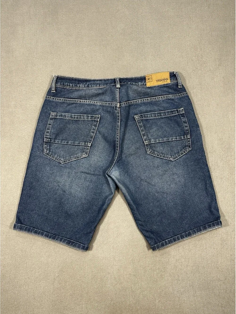 TRN 1961 Men’s Denim Shorts Size 32 Blue Drawstring Casual Jean Shorts
